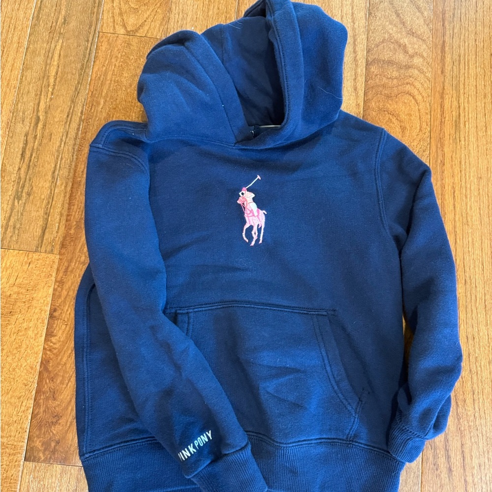 Polo Ralph Lauren Navy Hoodie with Pink Pony logo